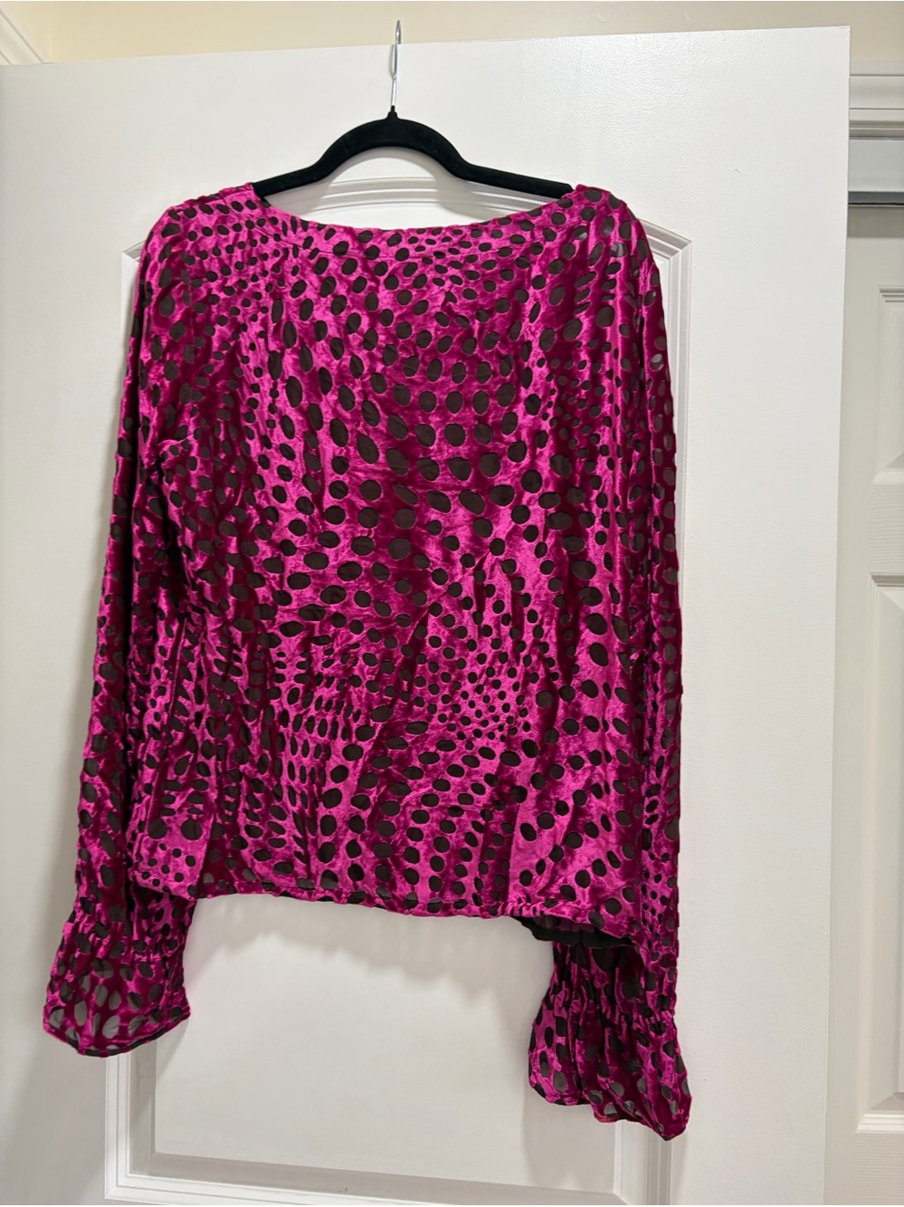 Vintage ESCADA Silk Blend Burnout Velvet Devore Blouse Fuchsia Magenta Black